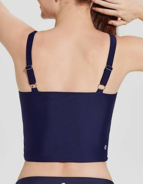 Load image into Gallery viewer, baleaf Women's Swim Top Tankini Square Neck Built-in Bra Navy Blue Size 38
