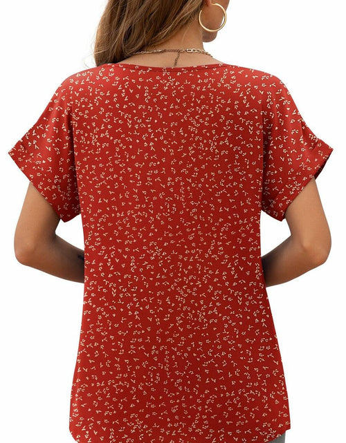 Load image into Gallery viewer, QUEZHU Women's V Neck Short Sleeve Chiffon Blouse Wine Red Size Small
