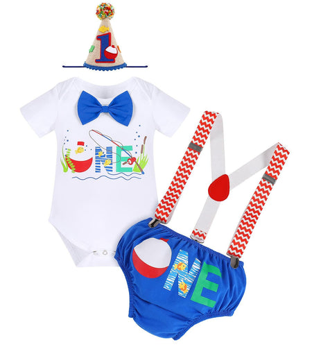 Big One Boys Bowtie Romper Suspenders Diaper Cover Hat Royal Blue Size 6-12M