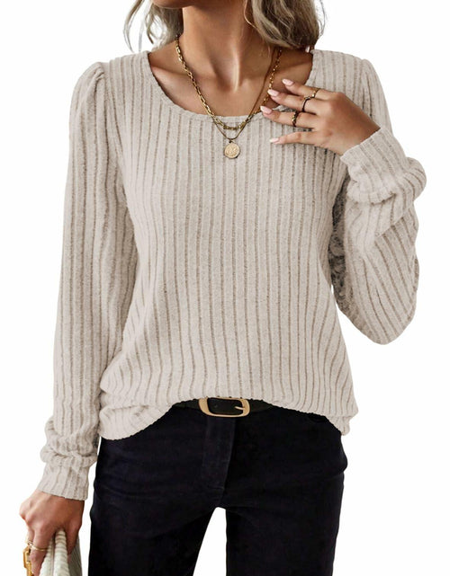 Load image into Gallery viewer, Samefar Womens Long Sleeve Blouse Casual Round Neck Apricot Size S
