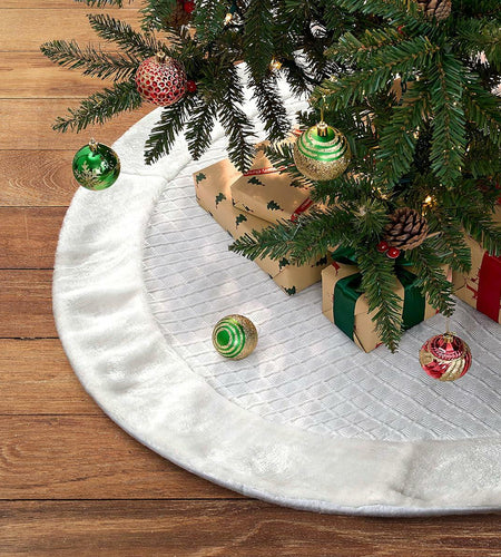 USILAND Christmas Tree Skirt White Faux Fur Rhombus Texture Size 32