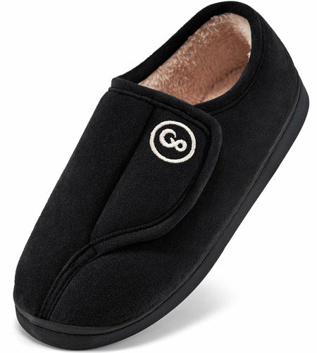 HARENCE Women's Adjustable Memory Foam Fur Lined Slippers Black Size 42/43