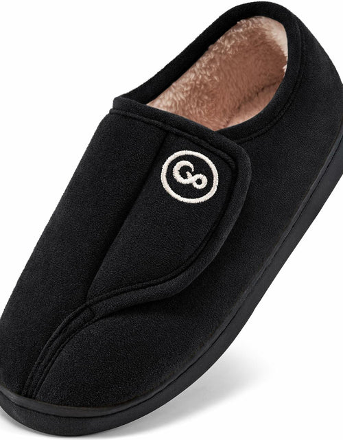 Load image into Gallery viewer, HARENCE Women's Adjustable Memory Foam Fur Lined Slippers Black Size 42/43

