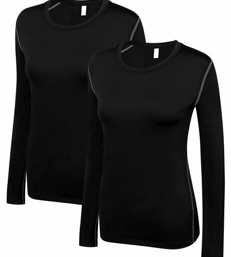 WANAYOU Women's Compression Dry Fit Long Sleeve Shirt 2 Pack Black Size M