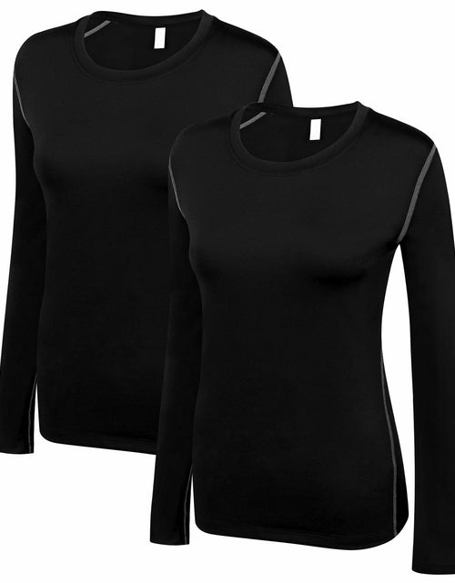 Load image into Gallery viewer, WANAYOU Women's Compression Dry Fit Long Sleeve Shirt 2 Pack Black Size M
