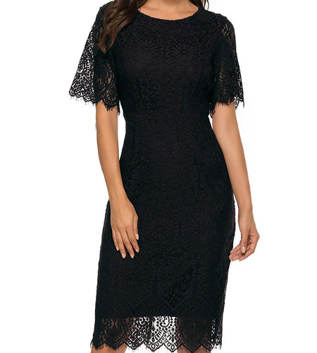 MEROKEETY Women's Short Sleeve Lace Floral Cocktail Dress Crew Neck Size S