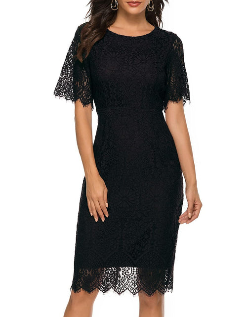 Load image into Gallery viewer, MEROKEETY Women's Short Sleeve Lace Floral Cocktail Dress Crew Neck Size S
