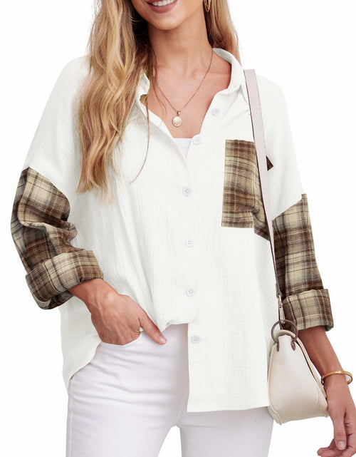 Load image into Gallery viewer, HWOKEFEIYU Cotton Button Down Shirt Women Casual Brown Grid Size S
