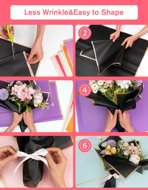 Load image into Gallery viewer, Funfery 20 Sheets Black Flower Bouquet Wrapping Paper Gold Edge Waterproof
