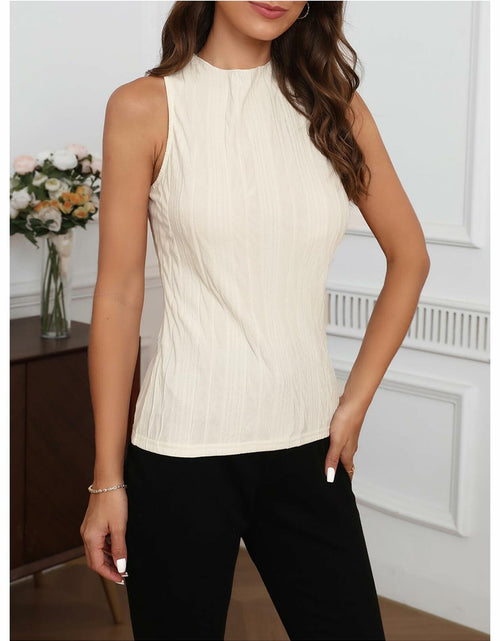 Load image into Gallery viewer, BEAUDRM Women's Textured Backless Mock Neck Tank Top Apricot Size L
