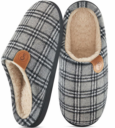 Ablanczoom Unisex Memory Foam House Slippers Grey-White Size 46/47