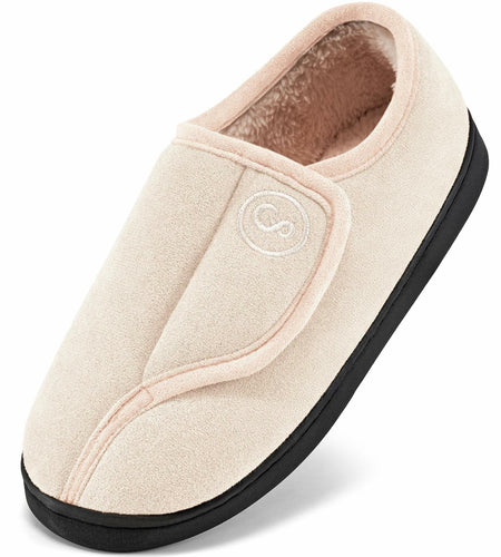 HARENCE Women's Slippers Memory Foam Adjustable Fur Lined Size 38/39