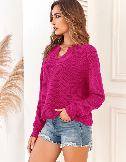 Load image into Gallery viewer, ZAFUL Rose Red V Neck Pullover Sweater Ribbed Knit Size M
