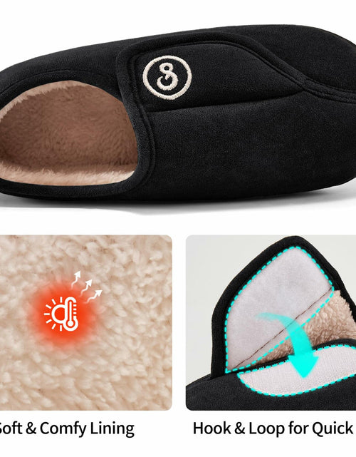 Load image into Gallery viewer, HARENCE Women's Adjustable Memory Foam Fur Lined Slippers Black Size 42/43
