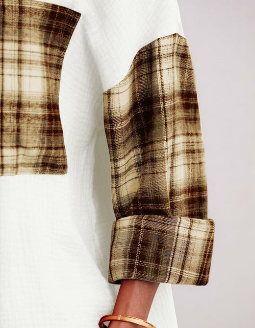 Load image into Gallery viewer, HWOKEFEIYU Cotton Button Down Shirt Women Casual Brown Grid Size S
