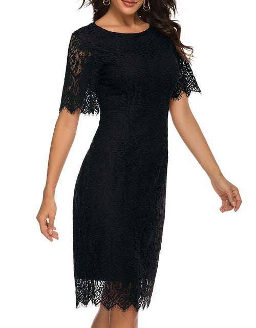 Load image into Gallery viewer, MEROKEETY Women's Short Sleeve Lace Floral Cocktail Dress Crew Neck Size S
