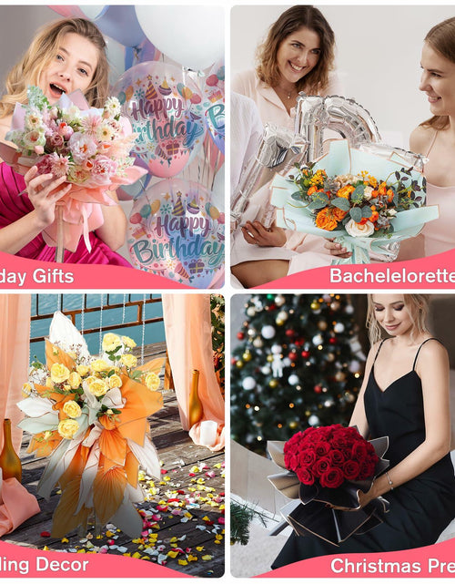 Load image into Gallery viewer, Funfery 20 Sheets Black Flower Bouquet Wrapping Paper Gold Edge Waterproof
