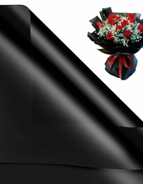 Load image into Gallery viewer, Funfery 20 Sheets Black Flower Bouquet Wrapping Paper Gold Edge Waterproof
