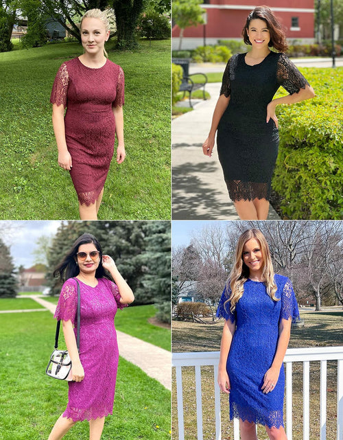 Load image into Gallery viewer, MEROKEETY Women's Short Sleeve Lace Floral Cocktail Dress Crew Neck Size S
