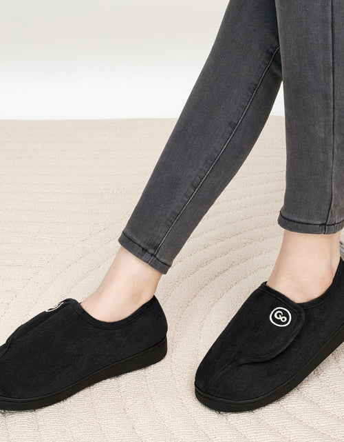 Load image into Gallery viewer, HARENCE Women's Adjustable Memory Foam Fur Lined Slippers Black Size 42/43
