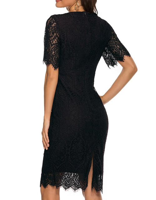 Load image into Gallery viewer, MEROKEETY Women's Short Sleeve Lace Floral Cocktail Dress Crew Neck Size S
