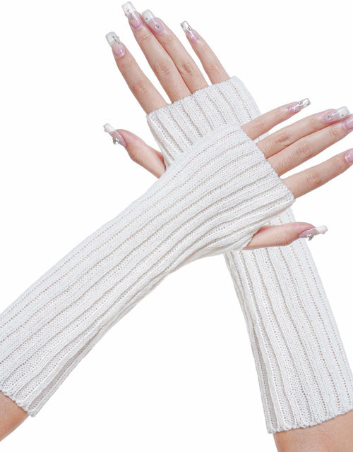 Load image into Gallery viewer, Hmxpls Knitted Kawaii Arm Warmers Wrist Warmers Women White
