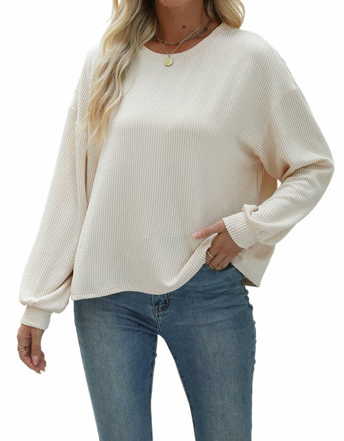 Load image into Gallery viewer, Nfsion Womens Casual Long Sleeve Crewneck Ribbed Shirt Apricot Size S
