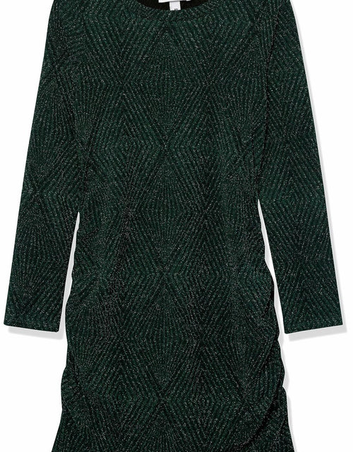 Load image into Gallery viewer, Speechless Girls' Long Sleeve Glitter Knit Ruched Party Dress, Hunter, 7
