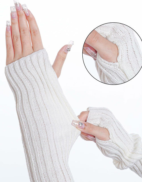 Load image into Gallery viewer, Hmxpls Knitted Kawaii Arm Warmers Wrist Warmers Women White
