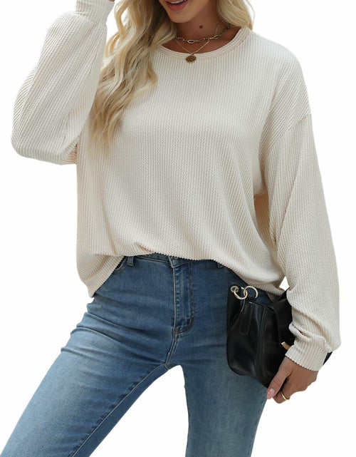 Load image into Gallery viewer, Nfsion Womens Casual Long Sleeve Crewneck Ribbed Shirt Apricot Size S
