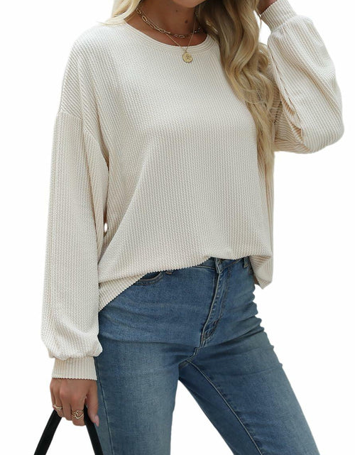 Load image into Gallery viewer, Nfsion Womens Casual Long Sleeve Crewneck Ribbed Shirt Apricot Size S
