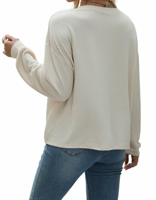Load image into Gallery viewer, Nfsion Womens Casual Long Sleeve Crewneck Ribbed Shirt Apricot Size S
