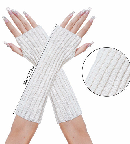 Hmxpls Knitted Kawaii Arm Warmers Wrist Warmers Women White