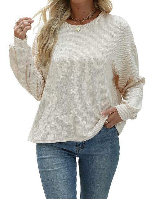 Load image into Gallery viewer, Nfsion Womens Casual Long Sleeve Crewneck Ribbed Shirt Apricot Size S
