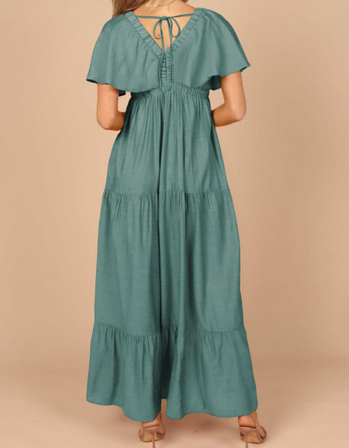 Load image into Gallery viewer, Acelitt Women's Maxi Dress V Neck Short Sleeve Black Size Small
