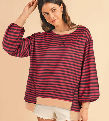Womens Oversized Sweatshirt Cotton Long Sleeve Pullover Wine Purple Size L