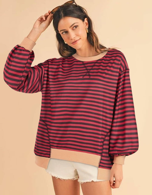 Load image into Gallery viewer, Womens Oversized Sweatshirt Cotton Long Sleeve Pullover Wine Purple Size L
