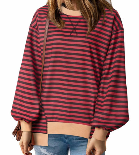 Womens Oversized Sweatshirt Cotton Long Sleeve Pullover Wine Purple Size L