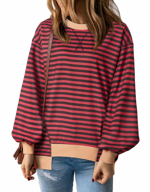 Load image into Gallery viewer, Womens Oversized Sweatshirt Cotton Long Sleeve Pullover Wine Purple Size L
