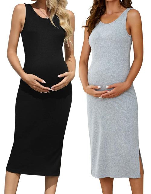 Load image into Gallery viewer, Brynmama 2 Pack Maternity Skirts Black Grey Sleeveless Side Split Midi Size M
