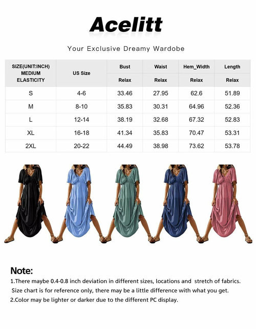 Load image into Gallery viewer, Acelitt Women's Maxi Dress V Neck Short Sleeve Black Size Small
