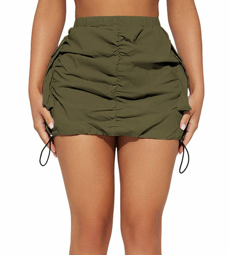 Womens Y2K Cargo Mini Skirt Elastic Waist Ruched Side Pockets Size S