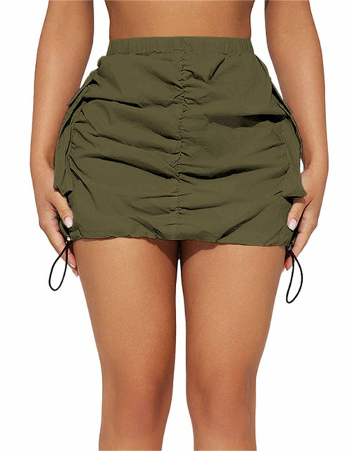 Load image into Gallery viewer, Womens Y2K Cargo Mini Skirt Elastic Waist Ruched Side Pockets Size S
