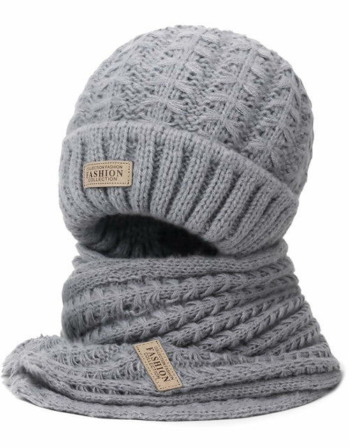 Load image into Gallery viewer, Wander Agio Women's Wool Knit Beanie &amp; Scarf Set Grey 5pcs
