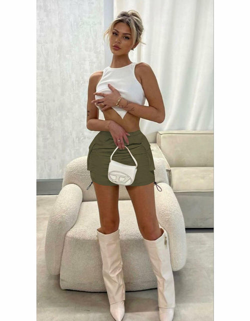 Load image into Gallery viewer, Womens Y2K Cargo Mini Skirt Elastic Waist Ruched Side Pockets Size S

