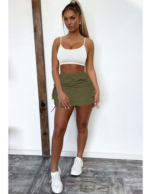 Load image into Gallery viewer, Womens Y2K Cargo Mini Skirt Elastic Waist Ruched Side Pockets Size S
