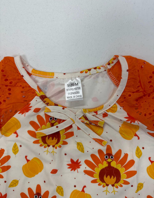 Load image into Gallery viewer, Thanksgiving Girls Nightgown Orange Turkey Print Sleepwear Size 7-8
