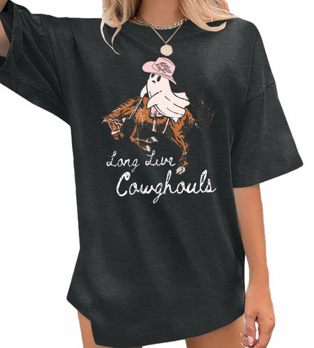 Western Halloween T-Shirt Funny Cowghouls Spooky Grey Size M