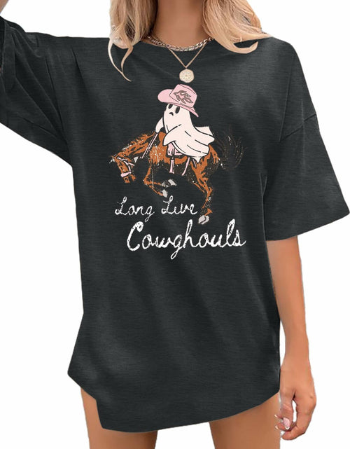 Load image into Gallery viewer, Western Halloween T-Shirt Funny Cowghouls Spooky Grey Size M
