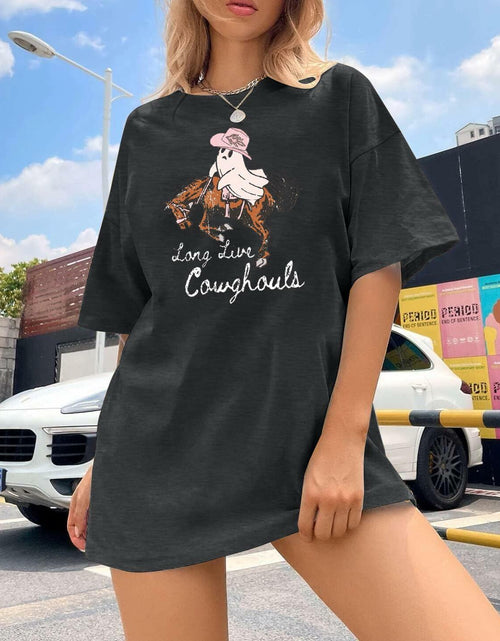 Load image into Gallery viewer, Western Halloween T-Shirt Funny Cowghouls Spooky Grey Size M
